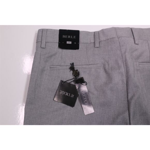 Berle Gray Wool Stretch Flat Front Dress Pants Trousers 34 x unhemmed New - Picture 7 of 9